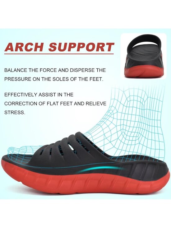Men\'s Black 1 Sandals Orthotic Arch Support Open Toe Sport Slides Thick Cushion